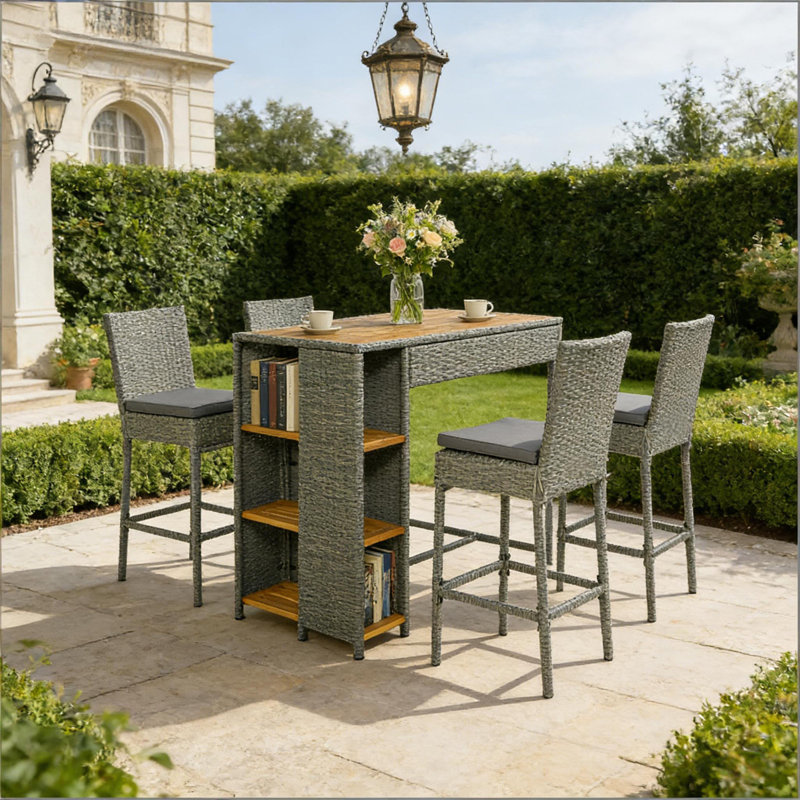 Table et chaises pour l'extérieur, ensemble de bar d'extérieur en osier 5 pièces, chaise