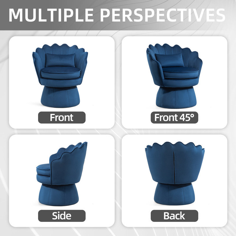 Fauteuil d'appoint rembourré et pivotant en velours, Velours bleu