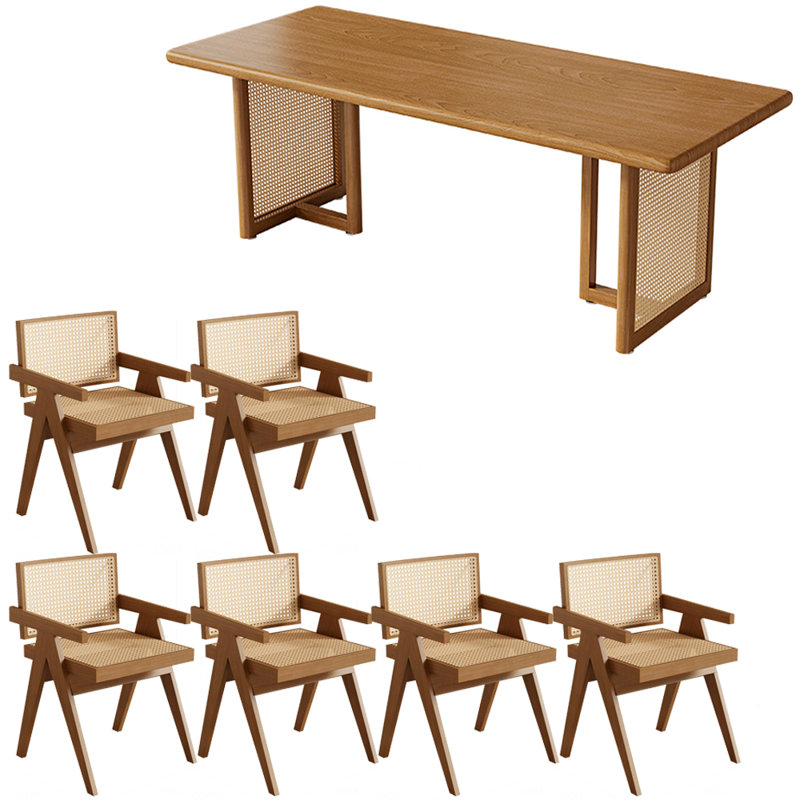 Modern simple solid wood dining table set., 29.5"H x 62.9"L x 31.4"W, 7 Pieces: Table,6 Chair