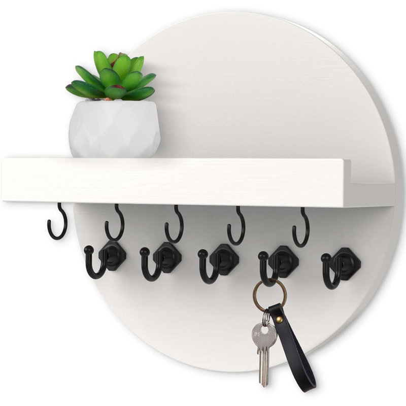 Key Holder Wall Mount, Mail And Key Organizer Wall Mounted, 9.8 Inch Round Wooden Rustic Wall Shelf For Entryway, Hallway, Kitchen, Office (Light Brown)