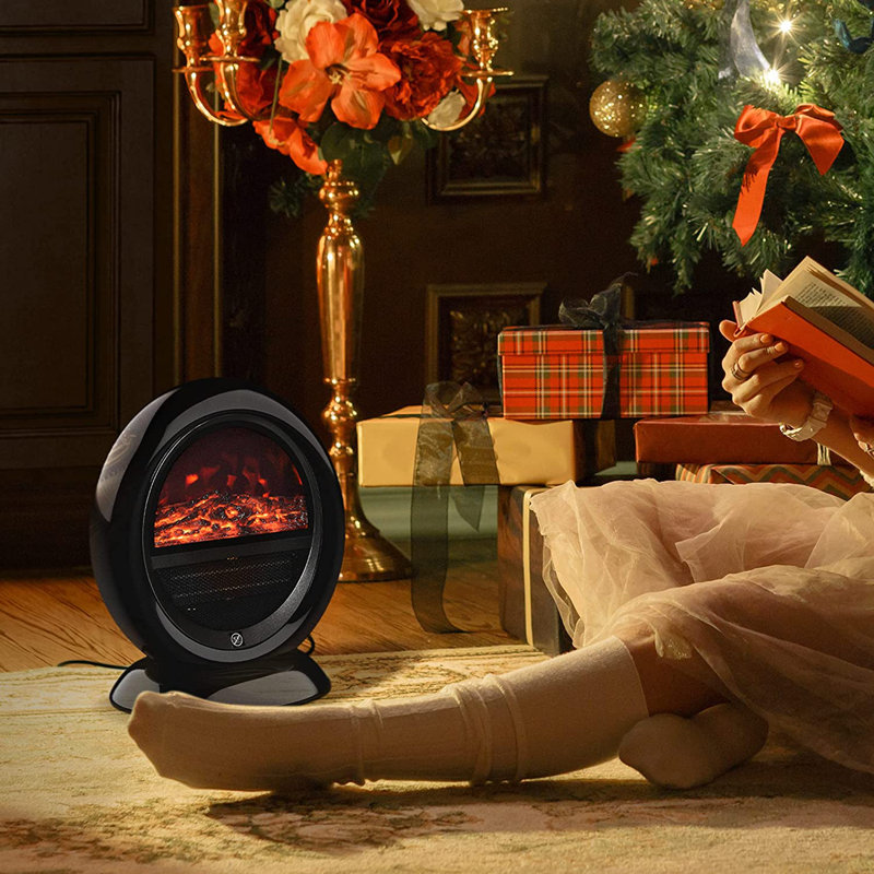 Vanita Table Top Electric Fireplace Heater W/ LED Flame Rotatable Head, Black