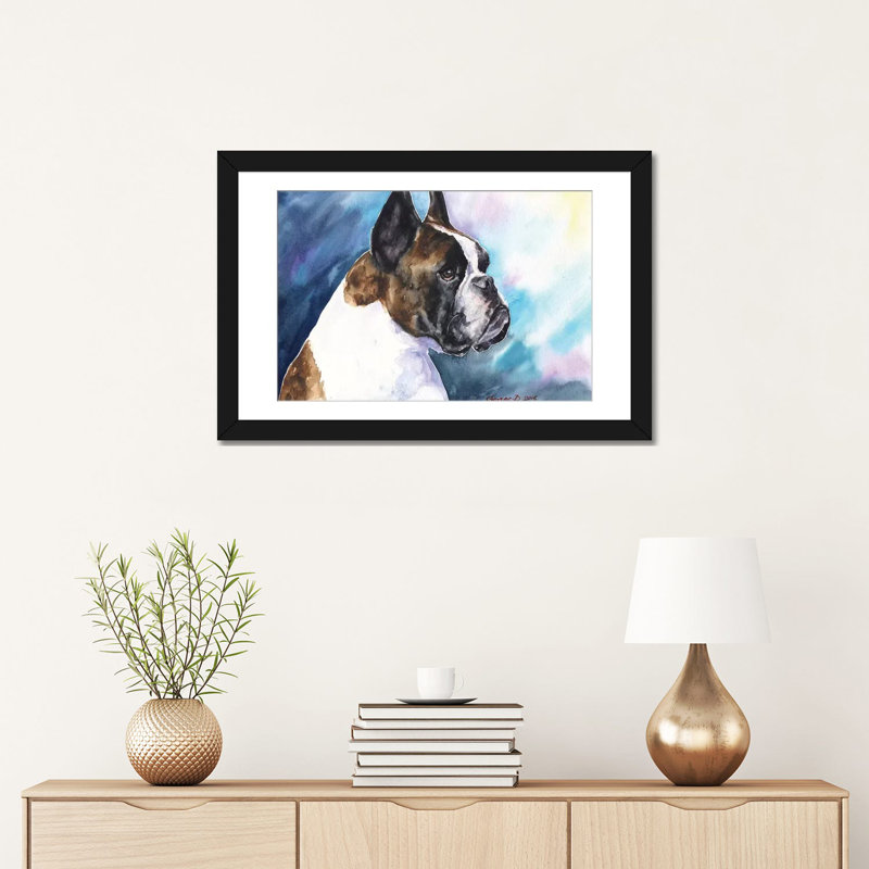 Impression sur toile boxer, Papier d'art encadré noir, H 24 po x l 32 po x P 1 po, Blanc