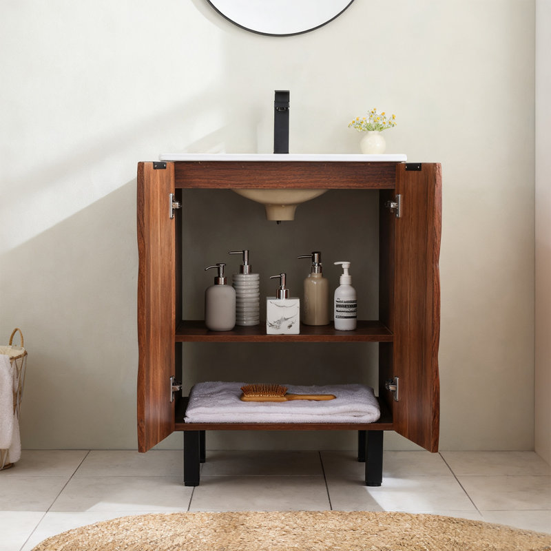 Ensemble de meuble-lavabo sur pied moderne en chêne noyer, 24.2"