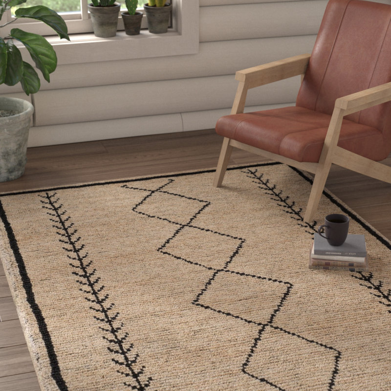 Wilmore Hand Woven Jute/Cotton Southwestern Rug in Ivory/Black, Rectangle 8' x 10'