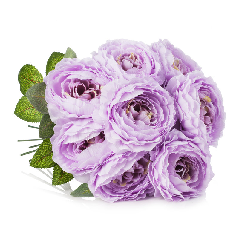Arrangement floral pivoines en soie dans un vase, Mauve