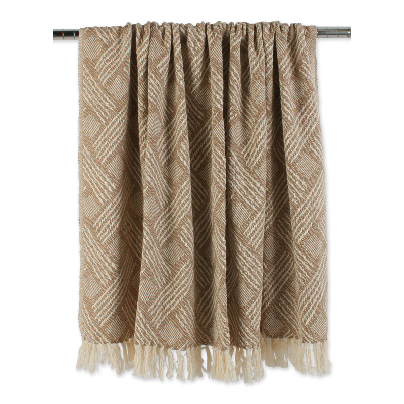 Stone Basketweave Cotton Throw Blanket with Fringe, 50x60