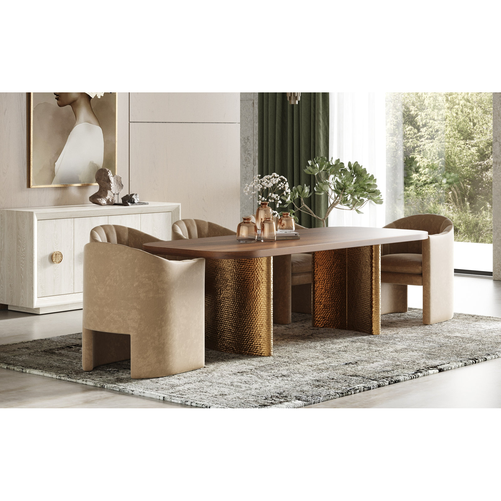 Kidman Velvet Dining Armchair, Beige Velvet
