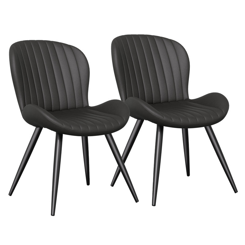 Upholstered Dining Chairs in Scandinavian Style, Black Faux Leather, 2