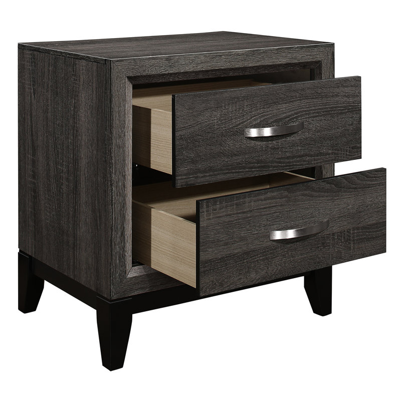 Table de chevet grise de style contemporain: 2 tiroirs, faux bois, table de chevet avec tiroirs et métal