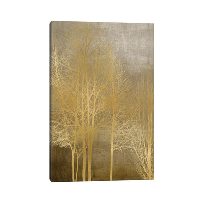 Gold Trees On Brown Panel I by Kate Bennett - Wrapped Canvas Painting