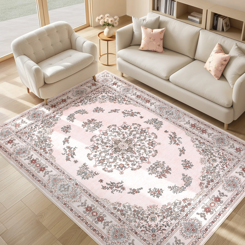Washable Boho Large Neutral Vintage Soft Rug Stain Resistant Distressed Farmhouse Non-Slip Indoor Floor Carpet for Bedroom Nursery Kids Office Dining Room