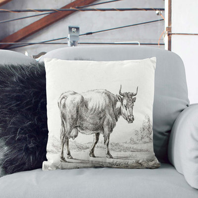 A Cow In The Meadow Square Throw Cushion