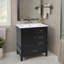 Meuble-lavabo de 30 po avec lavabo, armoire de salle de bain avec porte, trois tiroirs, pieds en bois massif et panneau de fibres à densité moyenne, patins réglables, noir-430868278-430868281