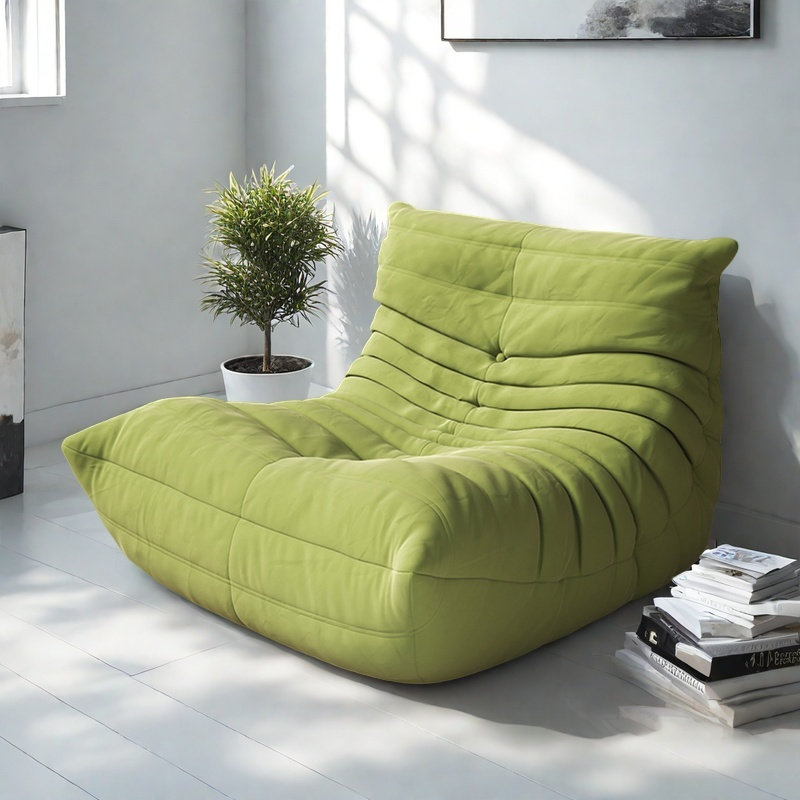 Canapé rétro paresseux chenille, Suède vert