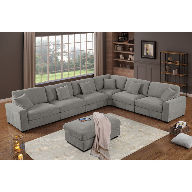 Canapé modulaire en coin 9 pièces Chenille, Polyester gris kaki