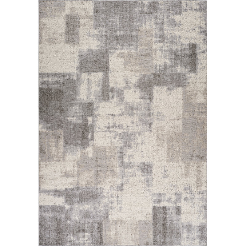 Tapis à motif abstrait gris beige., Rectangle 6 pi 7 po x 9 pi 6 po