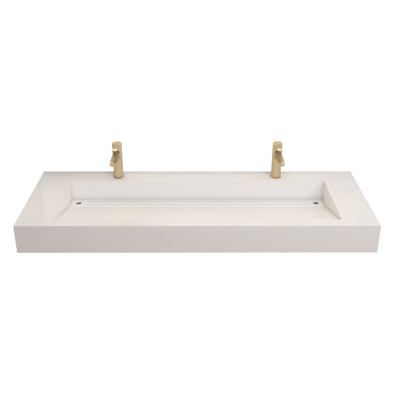 Lavabo de salle de bain vasque rectangulaire en pierre blanche avec trop-plein Akeya