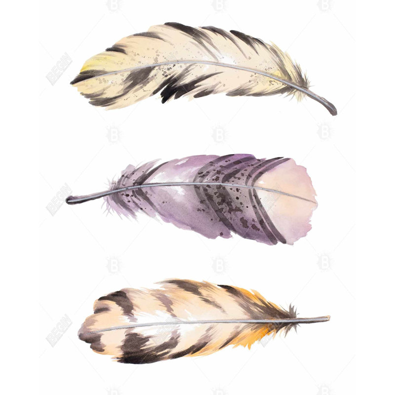 Horizontal Striped Feather Set - Romantic Bedroom Canvas Decor