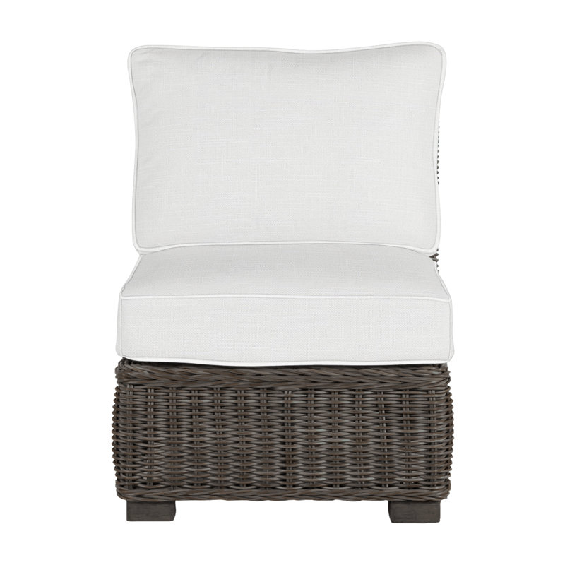 Rustic Woven Sectional Slipper Chair, Rollo Lace InsideOut® Linen, No Welt, Black Walnut