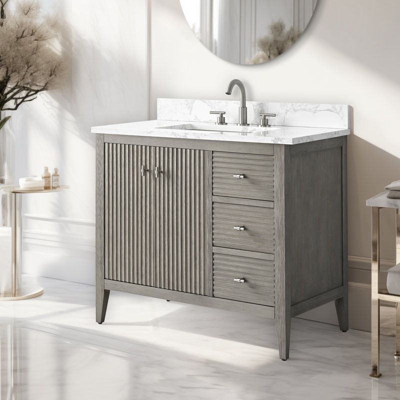 Ensemble de meuble-lavabo simple 36 po, Nickel brossé, Gris flottant linéaire