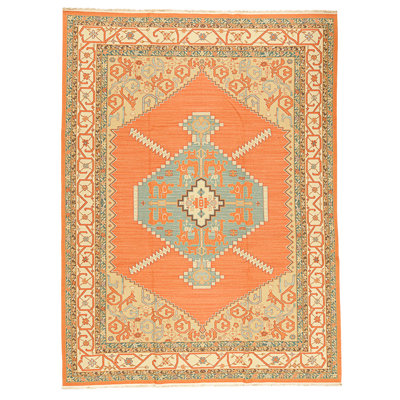 High-Quality Hand-Knotted Rust And Yellow Area Rug