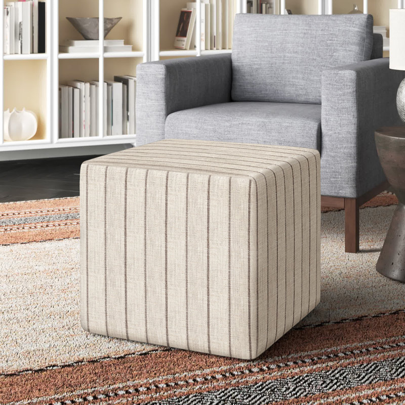 Era Upholstered Ottoman, Fritz Charcoal Stripe