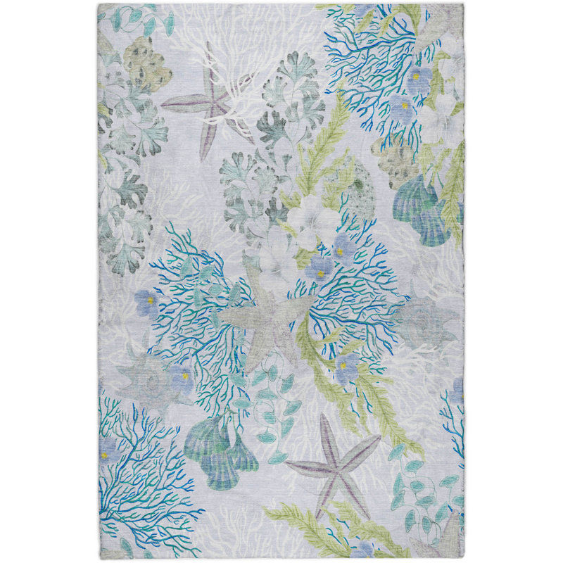 Premium Machine Washable Dream Shag ADS180 Coral Rug, Aqua, 5' x 7'6"