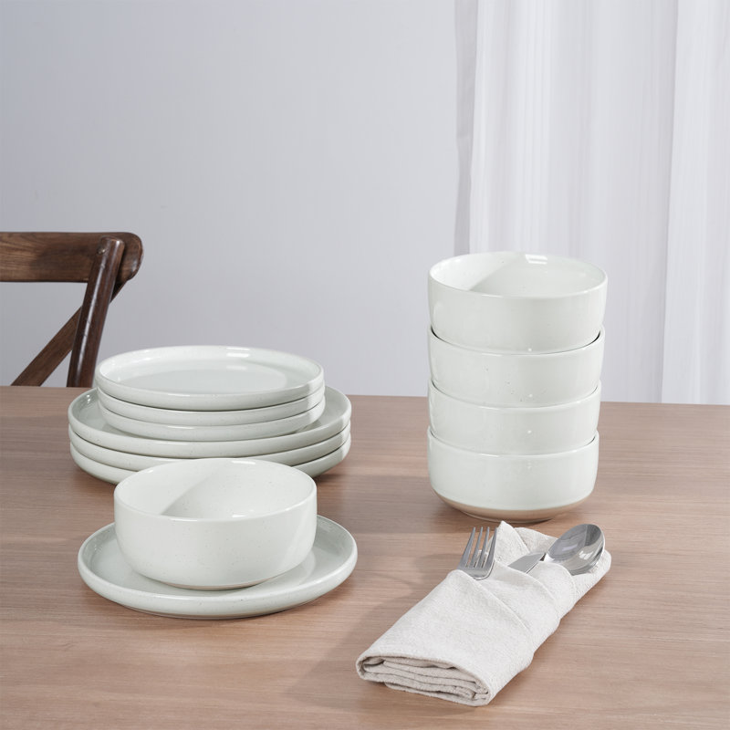 Service de table en grès 24 pièces Famiware - Service pour 8, Blanc