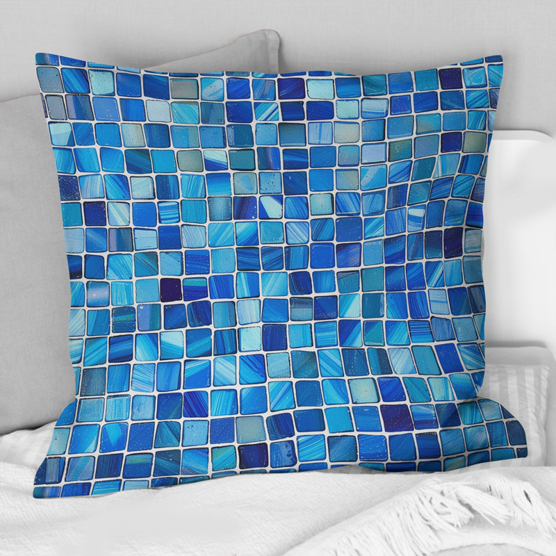 Carreau de mosaïque bleu moderne I - Coussin décoratif moderne, H 18 po x l 18 po