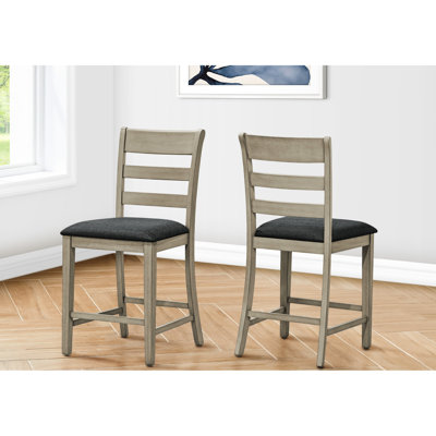 2 chaises de salle à manger à hauteur de comptoir de 42 po, revêtues de noir, en bois massif, de conception transitionnelle pour un espace de cuisine de 2 po de 42 po de hauteur, avec sièges rembourrés