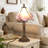 14" Tiffany Style Table Lamp With Floral Stained Glass Shade (Bulb Include)