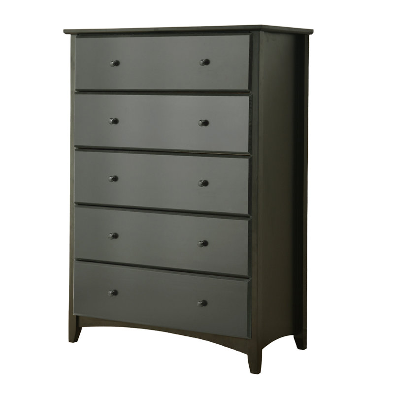 Solid Wood Chest Shaker Style 5 Drawers, Black
