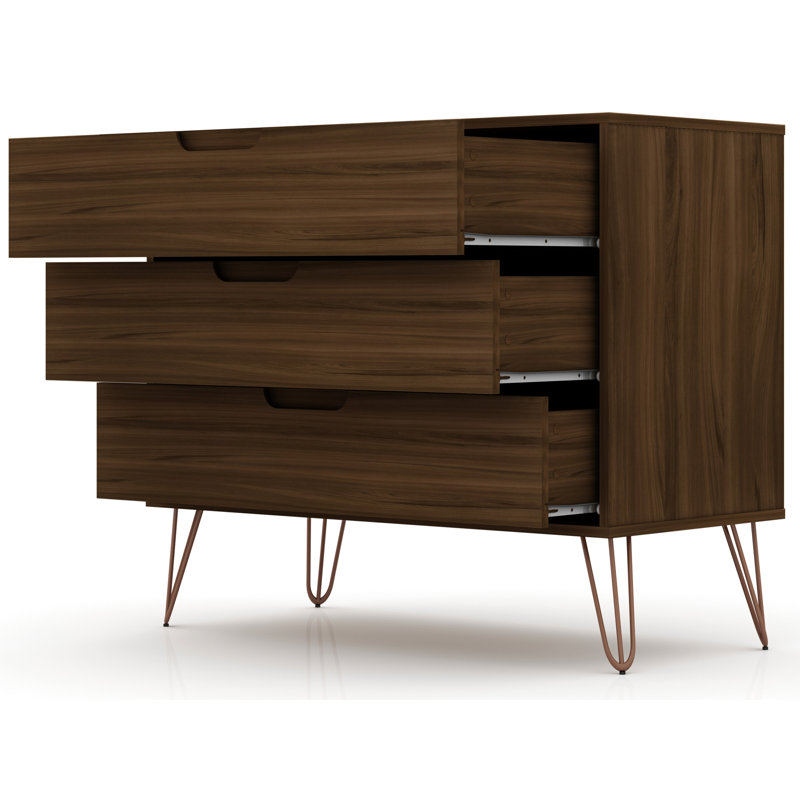 Commode anglaise à 3 tiroirs Mid-Century Rockefeller 35 po Rockefeller, Brun