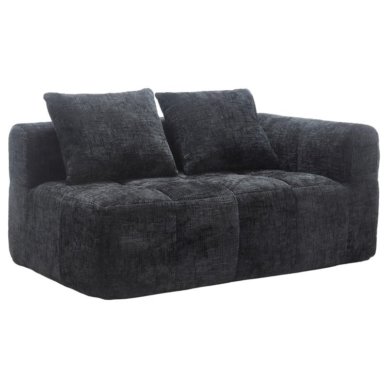 Minimalist modular sofa in premium wrinkle-resistant display fabric with ergonomic design, Black Chenille