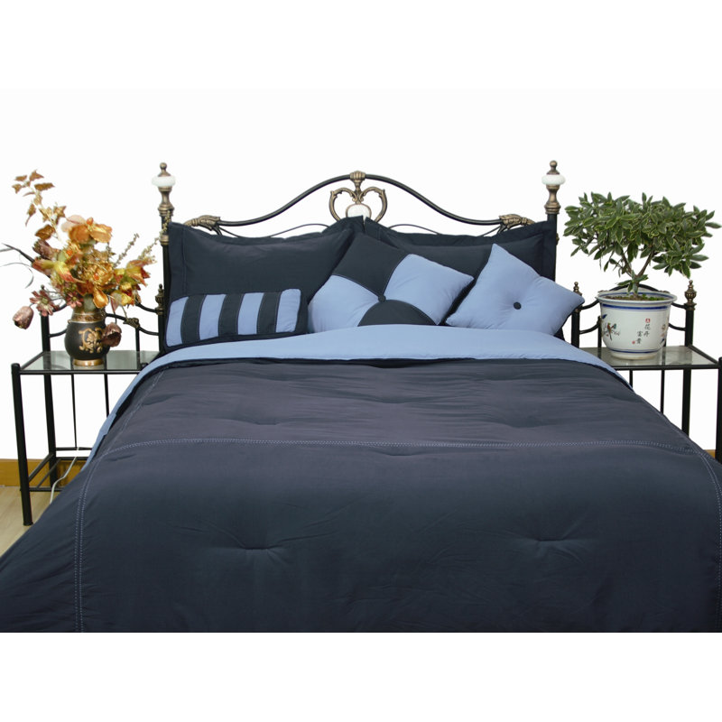 Denim and Smoke Blue Embroidered Microfiber Kids Pillow Set