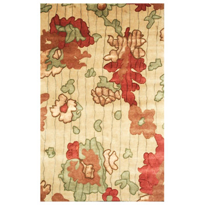 Tapis unique noué à la main beige de 5 pi x 8 pi Purvoleta