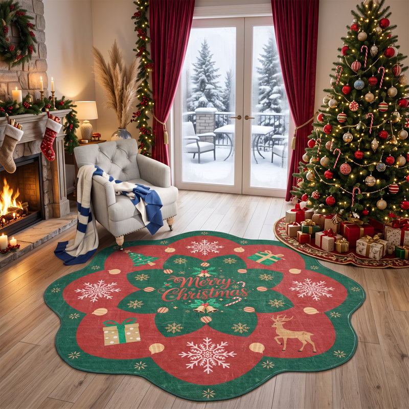 Round Geometric Washable Area Rug, 90*90cm