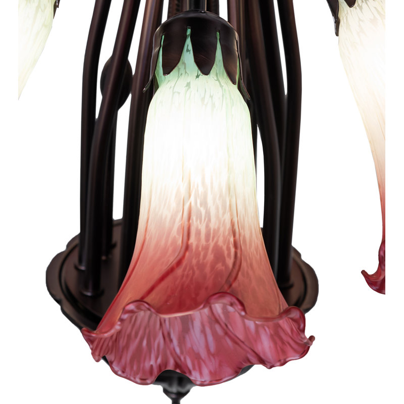 Tiffany 12 - Light Chandelier, Seafoam/Cranberry