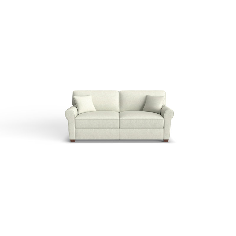 Shannon Upholstered 76'' Sofa, Dark Walnut, Light Beige