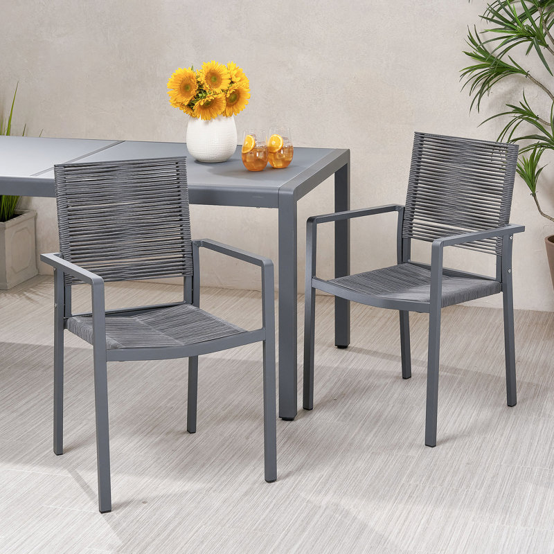 Chaise de salle à manger d'extérieur moderne en aluminium avec siège en corde (ensemble de 2)