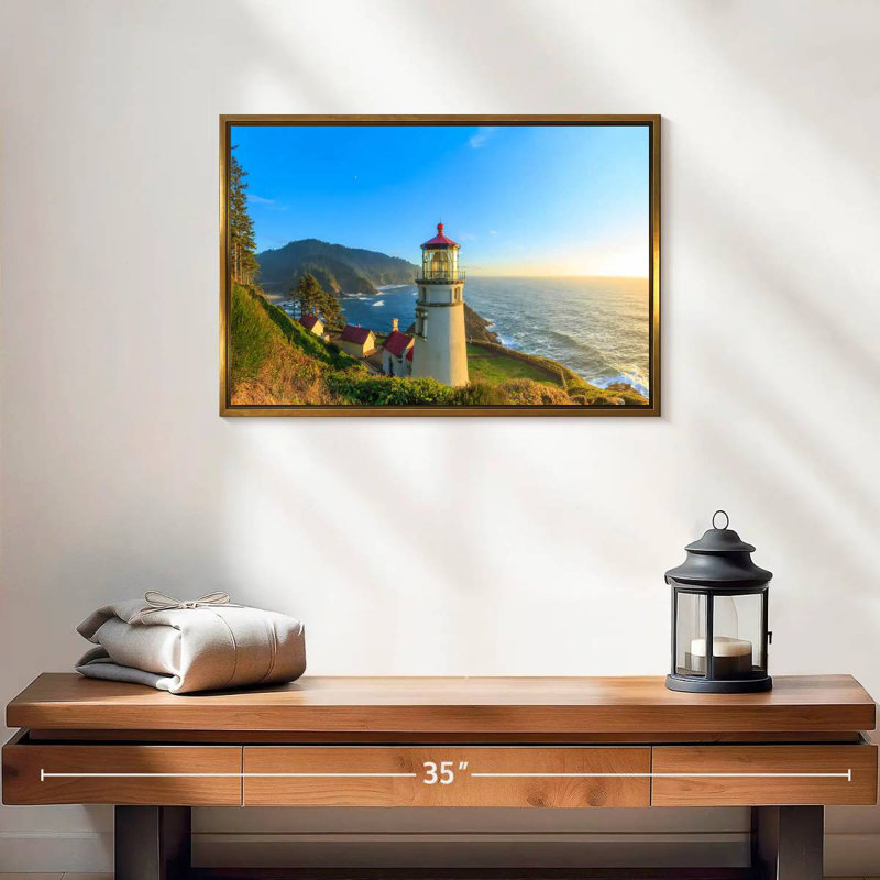 Phare de Heceta Head, 19 po x 13 po, Cadre flottant doré