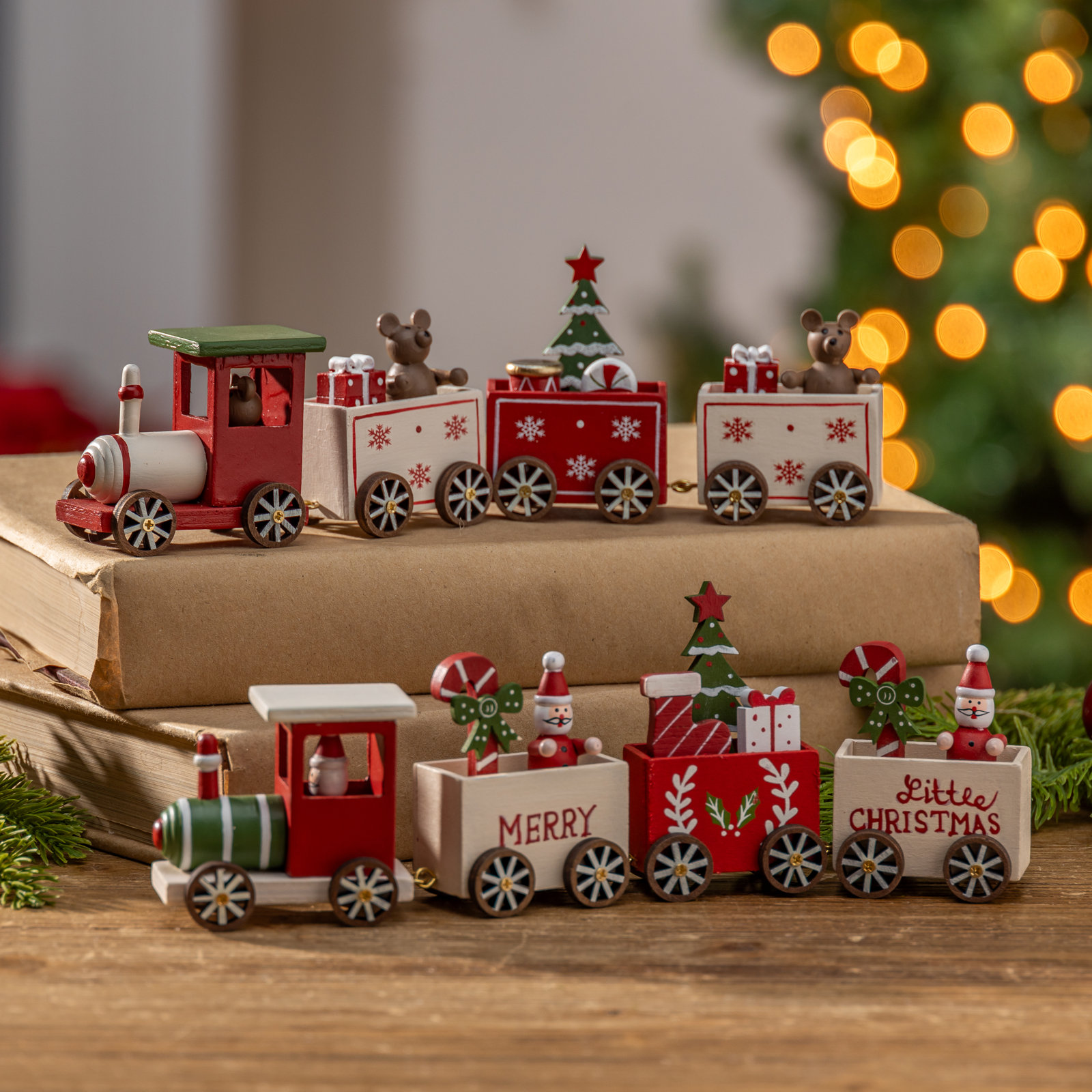 2-Piece Wooden Train Holiday Accent Set