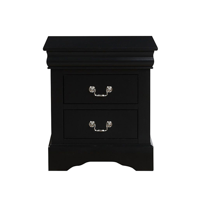 Table de chevet 2 tiroirs avec poignée en métal nickel brossé, table de chevet, Noir