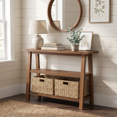 Console de 41,3 pouces en bois massif, table d'entrée de ferme avec panier de rangement