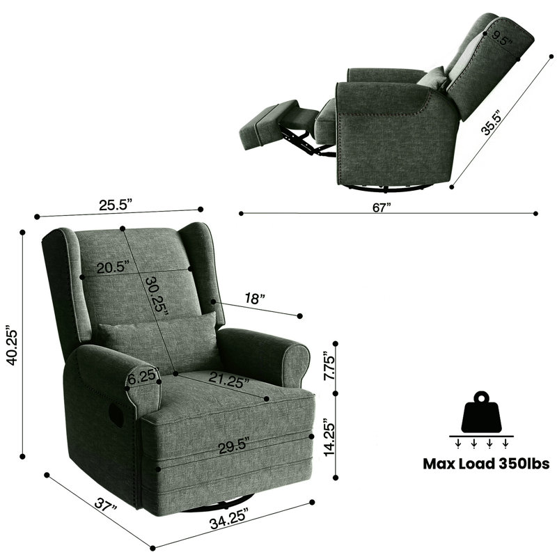 34" Wide Swivel Rocking Nursery Recliner Comfortable Upholstered Glider, Dark Green Polyester