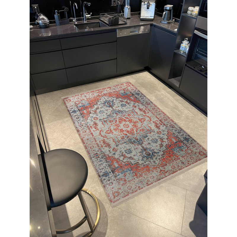 Tapis décoratif multicolore à motif floral frangé et à motif floral traditionnel, Tapis de couloir 2 pi 8 po x 7 pi 11 po
