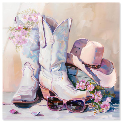 Décor de cowboy branché printemps en acrylique par Art Remedy, prêt à accrocher