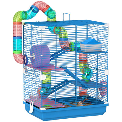 5 Tier Hamster Cage Carrier Habitat with Exercise Wheels Blue
