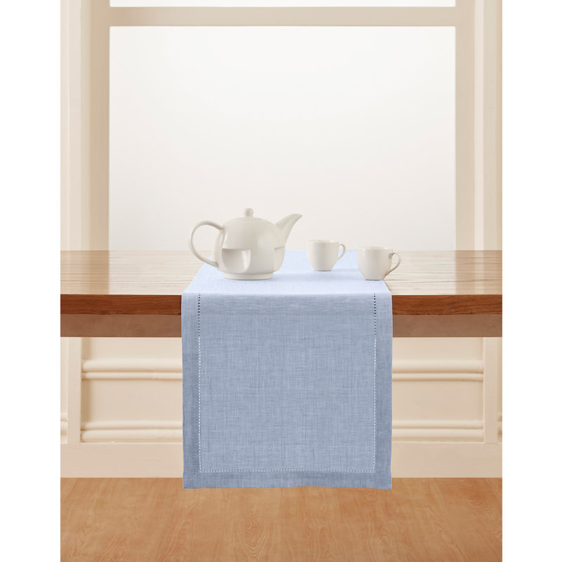 Milan - 100% Pure Linen Table Runner, Chambray Blue, 90" x 14"