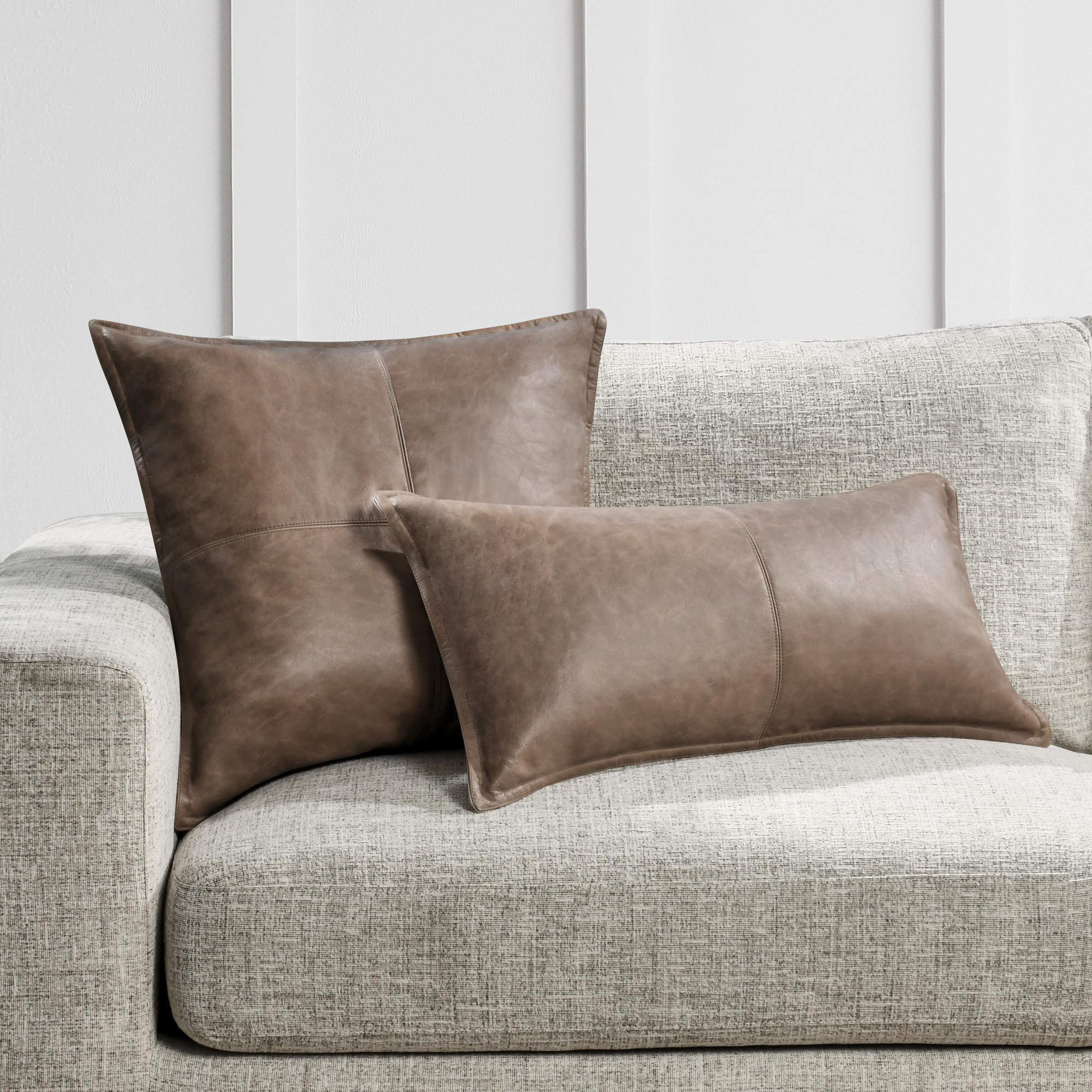 Cutler Leather Accent Pillow, Taupe, 14" x 22", Rectangular
